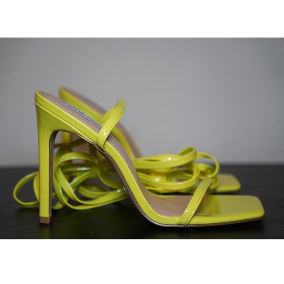 Steve Madden Women's Yellow Patent Leather Lace-Up Heeled Sandals - Square Toe - Picture 6 of 8